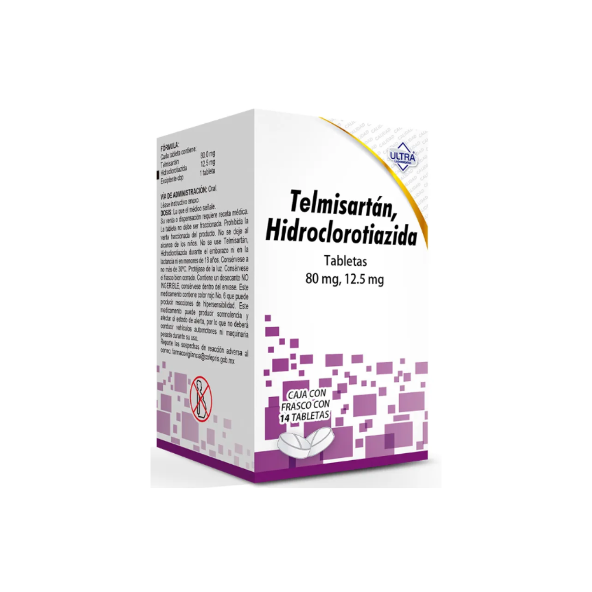 TELMISARTÁN 80 MG/HIDROCLOROTIAZIDA 12.5 MG. FRASCO CON 14 TABLETAS