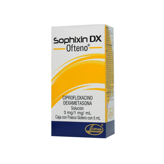 SOPHIXIN DX OFTENO. CIPROFLOXACINO, DEXAMETASONA 3MG/1MG/ML. SOLUCIÓN. FRASCO GOTERO CON 5 ML