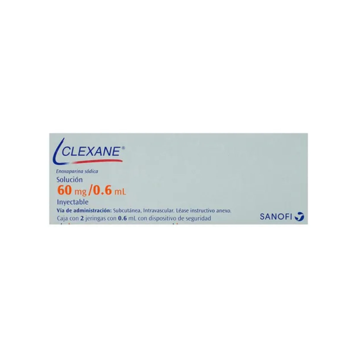 CLEXANE. ENOXAPARINA SÓDICA 60MG/0.6ML. SOLUCIÓN INYECTABLE. CAJA CON 2 JERINGAS PRELLENADAS CON 0.6 ML