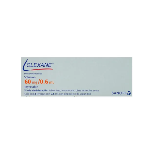 CLEXANE. ENOXAPARINA SÓDICA 60MG/0.6ML. SOLUCIÓN INYECTABLE. CAJA CON 2 JERINGAS PRELLENADAS CON 0.6 ML