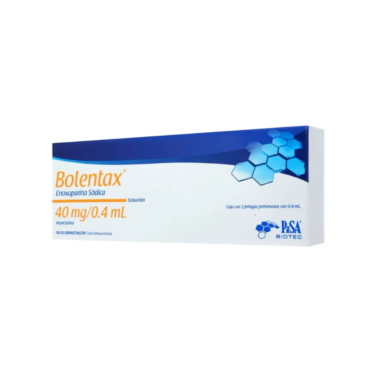 BOLENTAX. ENOXAPARINA SÓDICA 40 MG/0.4 ML. SOLUCIÓN INYECTABLE. CAJA CON 2 JERINGAS PRELLENADAS CON 0.4 ML