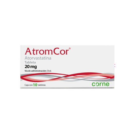 ATROMCOR. ATORVASTATINA 20 MG. CAJA CON 10 TABLETAS