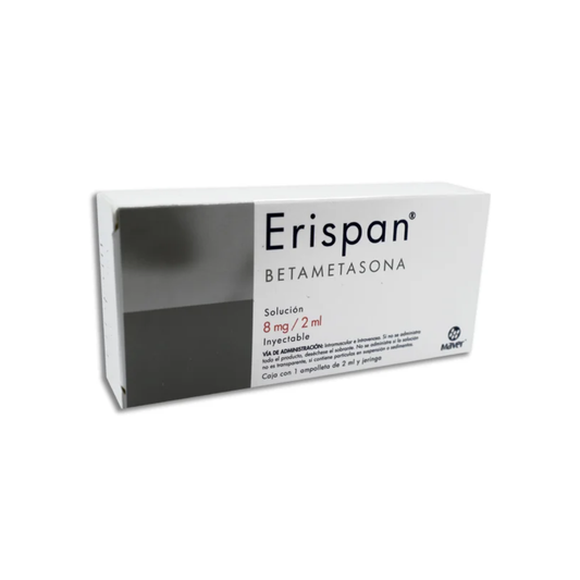 ERISPAN. BETAMETASONA 8 MG/2 ML. INYECTABLE. CAJA CON UNA AMPOLLETA DE 2 ML Y JERINGA