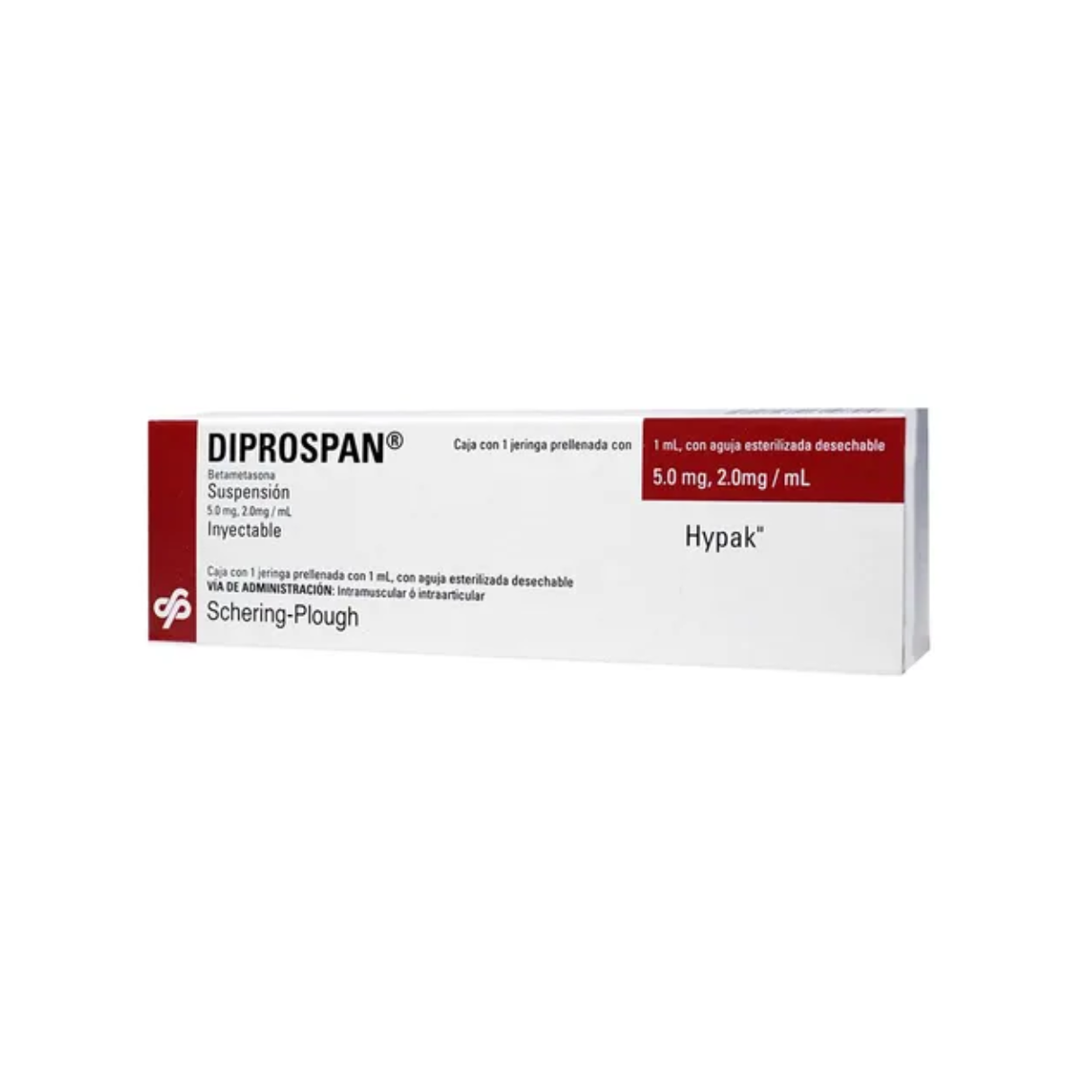 DIPROSPAN HYPAK". BETAMETASONA 5.0MG/2.0MG/ML. SUSPENSIÓN INYECTABLE. CAJA CON 1 JERINGA PRELLENADA CON 1 ML