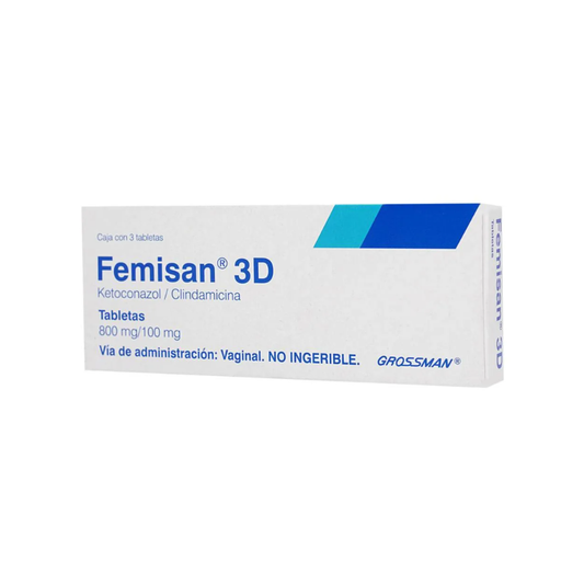 FEMISAN 3D. KETOCONAZOL 800 MG/CLINDAMICINA 100 MG. CAJA CON 3 TABLETAS
