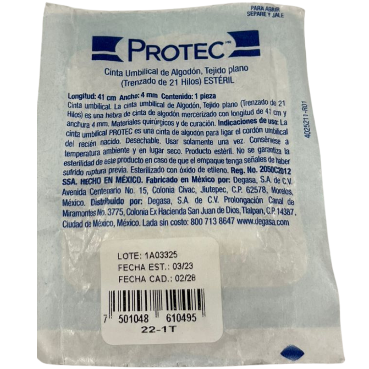 CINTA UMBILICAL DE ALGODON 41 CM. (PROTEC). 5 PIEZAS