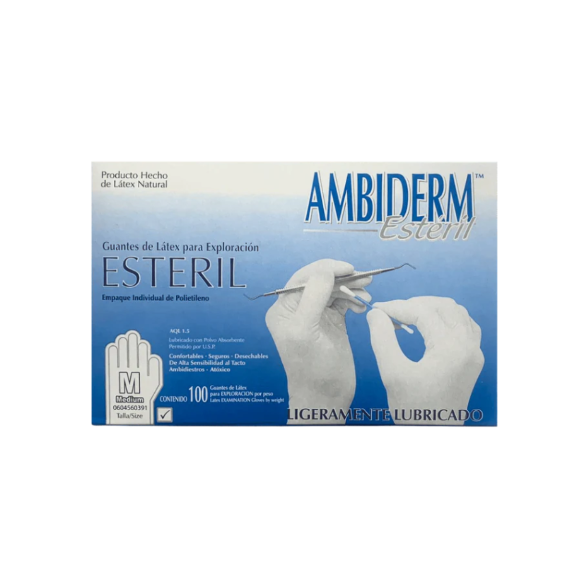 GUANTES DE LATEX PARA EXPLORACION ESTERIL. TALLA "M". (AMBIDERM)