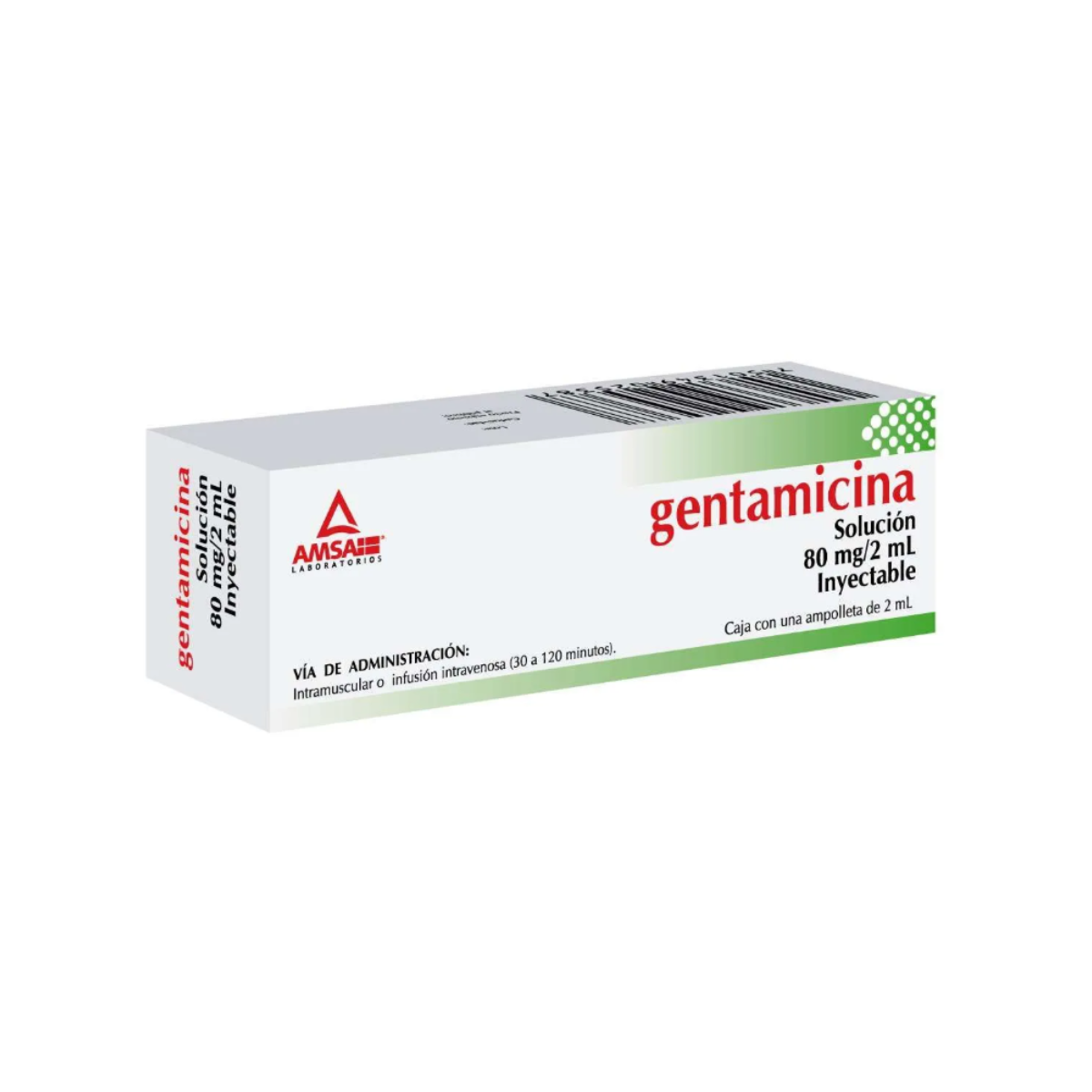 GENTAMICINA 80MG/2ML. SOLUCIÓN INYECTABLE. CAJA CON UNA AMPOLLETA DE 2 ML