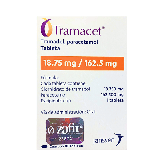 TRAMACET TRAMADOL, PARACETAMOL 18.75 MG  / 162.5 MG CAJA CON 10 TABLETAS