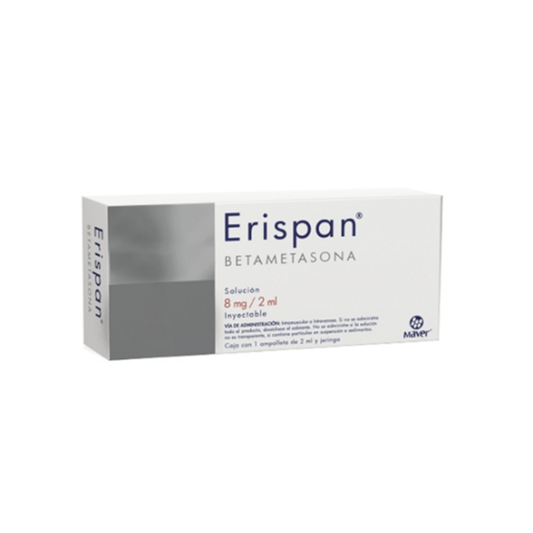 ERISPAN. BETAMETASONA 8 MG/2 ML. INYECTABLE. CAJA CON UNA AMPOLLETA DE 2 ML Y JERINGA