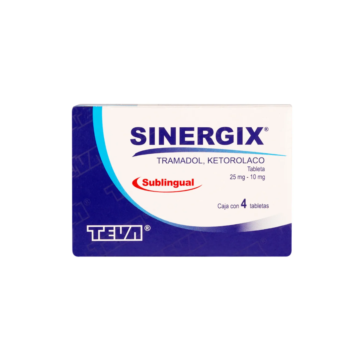 SINERGIX. TRAMADOL 25MG/KETOROLACO 10MG. SUBLINGÜAL. CAJA CON 4 TABLETAS