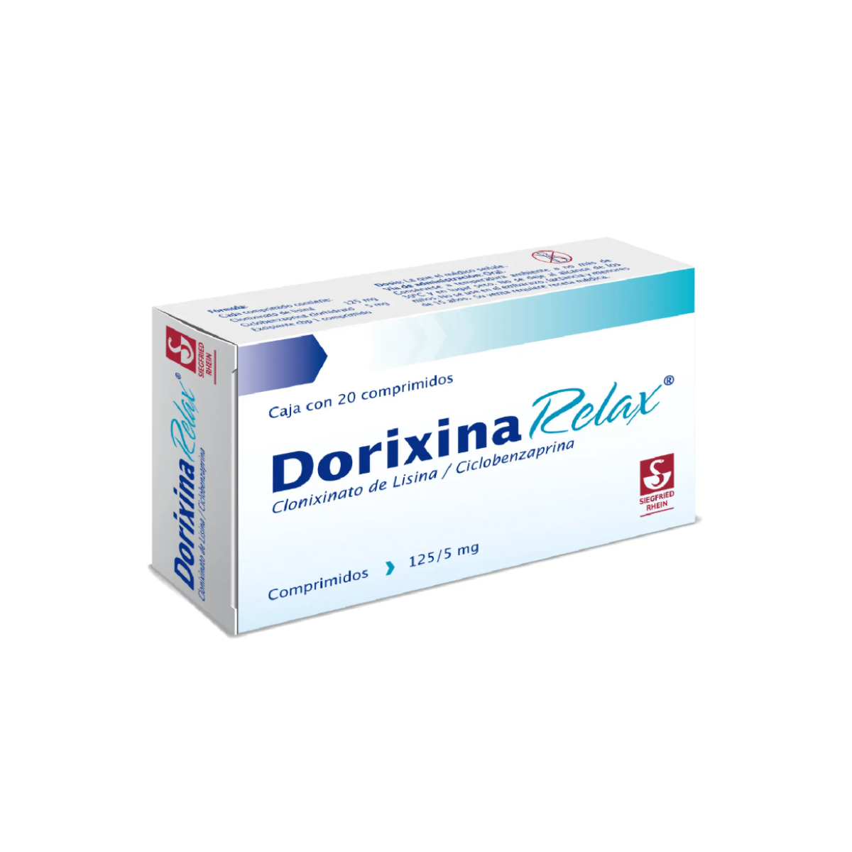 DORIXINA RELAX. CLONIXINATO DE LISINA 125MG/CICLOBENZAPRINA 5MG . CAJA CON 20 COMPRIMIDOS