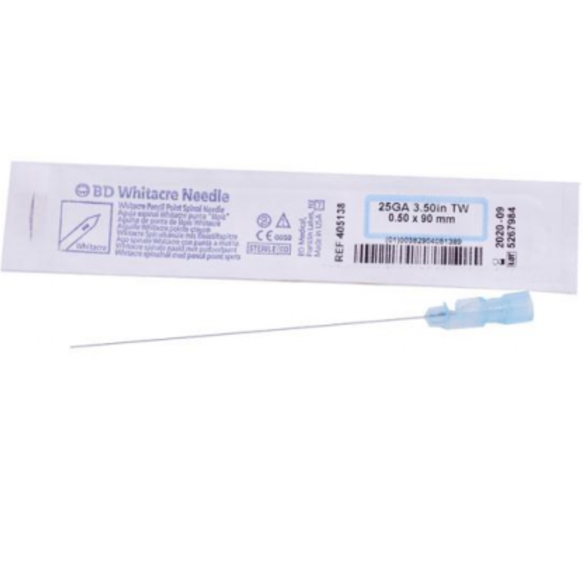 AGUJA WHITACRE NEEDLE QUINKE PARA ANESTESIA 20 G X 3.50. (BD). CAJA CON 10 PIEZAS