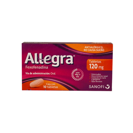 ALLEGRA. FEXOFENADINA 120 MG. CAJA CON 10 TABLETAS