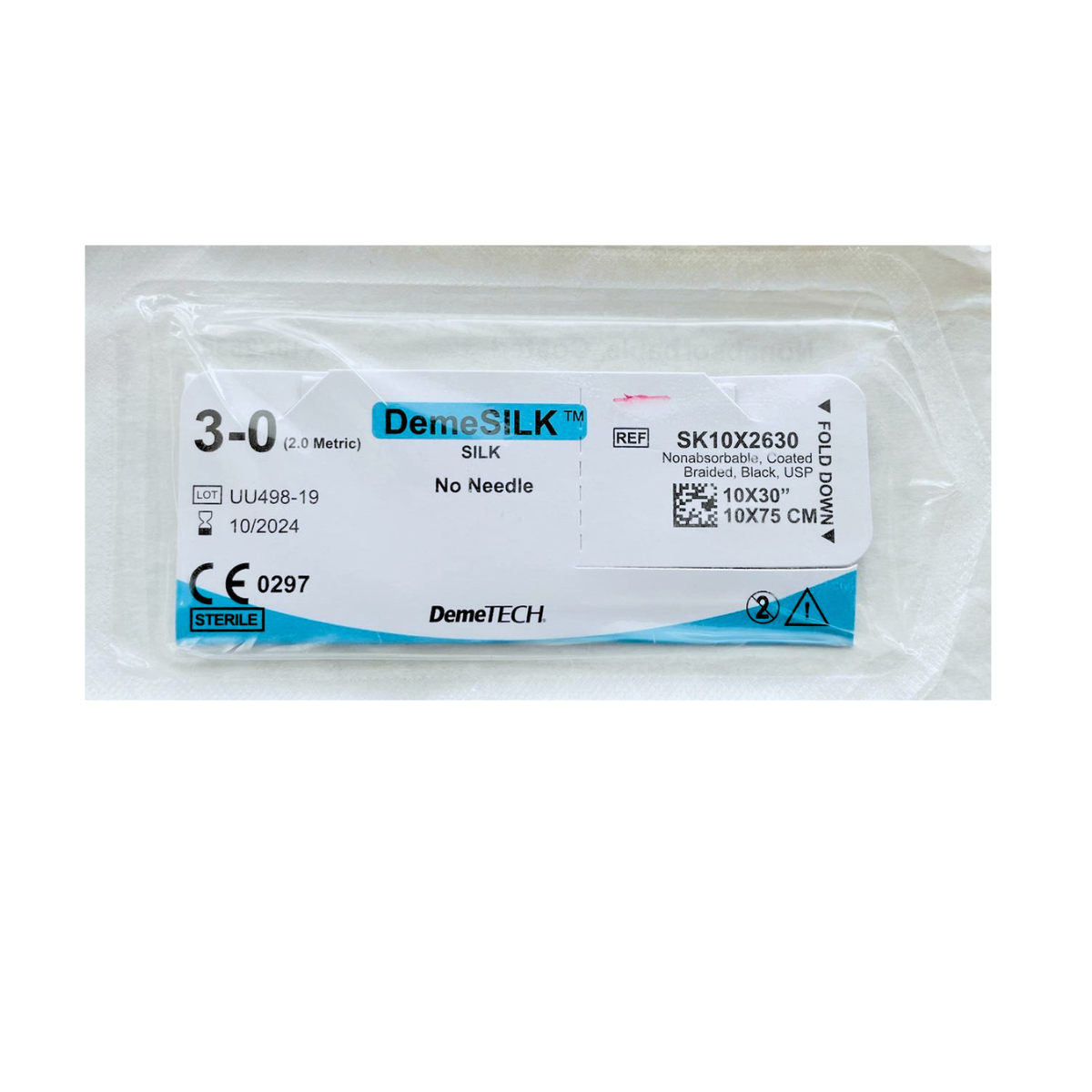 SEDA- SILK DEMETECH 3-0 (SUTUPAK 10X75CM). (12 PIEZAS)