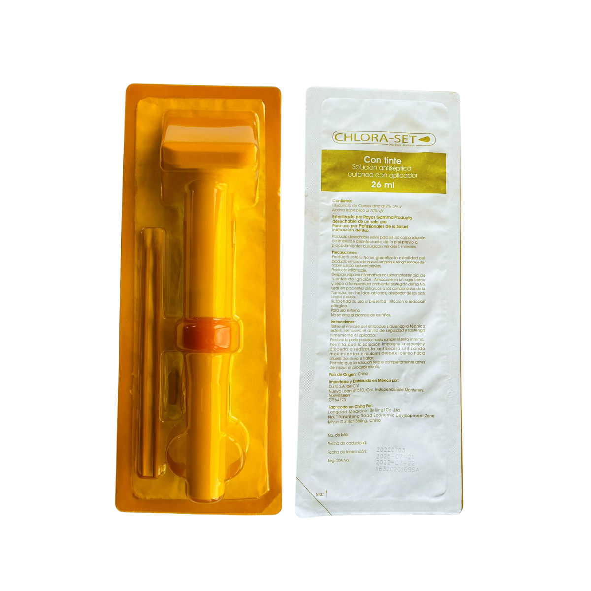 CHLORASET CLORHEXIDINA APLICADOR CON TINTE DE 26 ML AL 0.2% / CONTIENE 10 PIEZAS