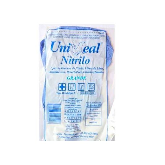 CAJA GUANTE UNISEAL DE NITRILO AZUL LIBRE DE LATEX TALLA "G" / CONTIENE 50 PIEZAS