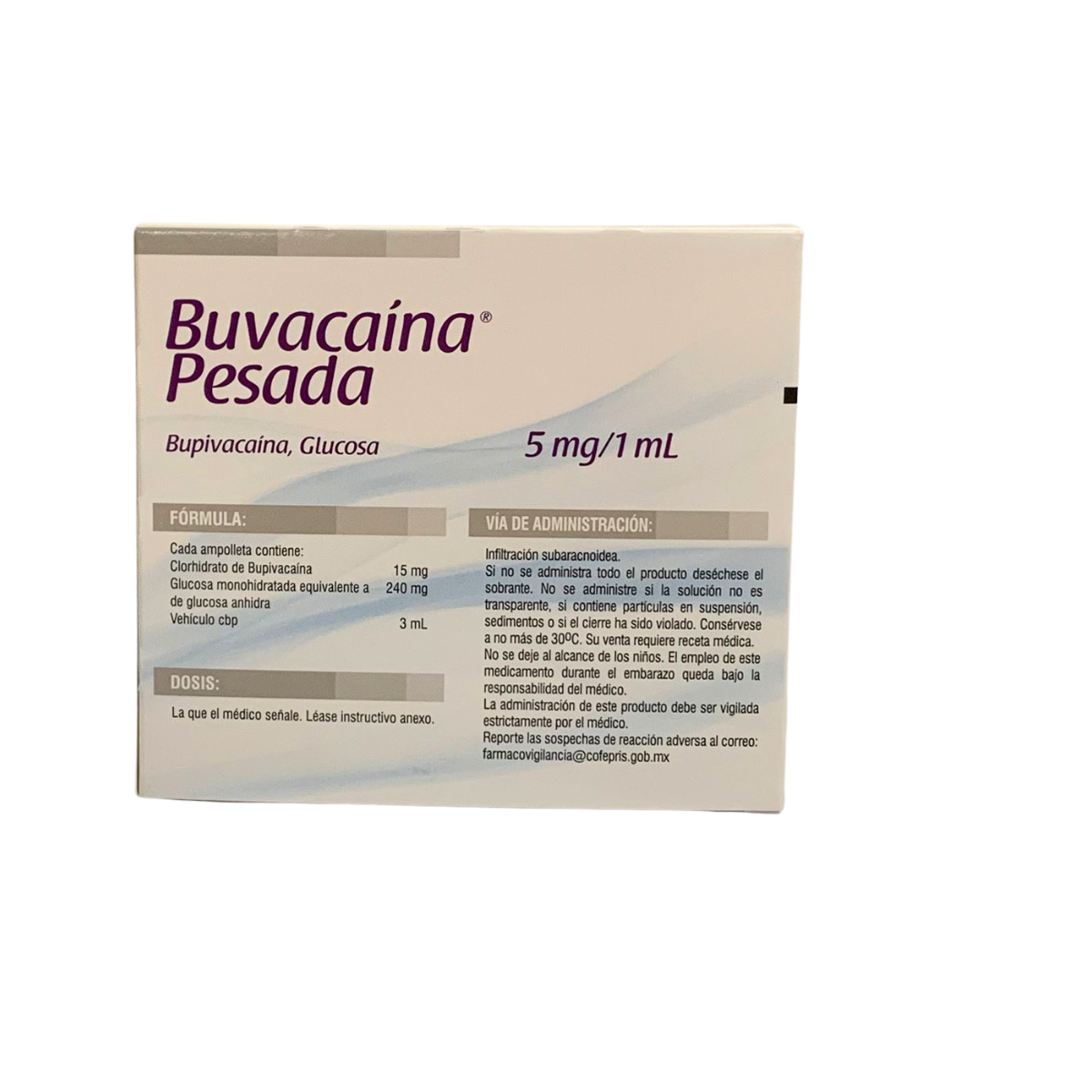 BUVACAÍNA PESADA BUPIVACAÍNA, GLUCOSA SOLUCIÓN INYECTABLE 5 MG / 1 ML