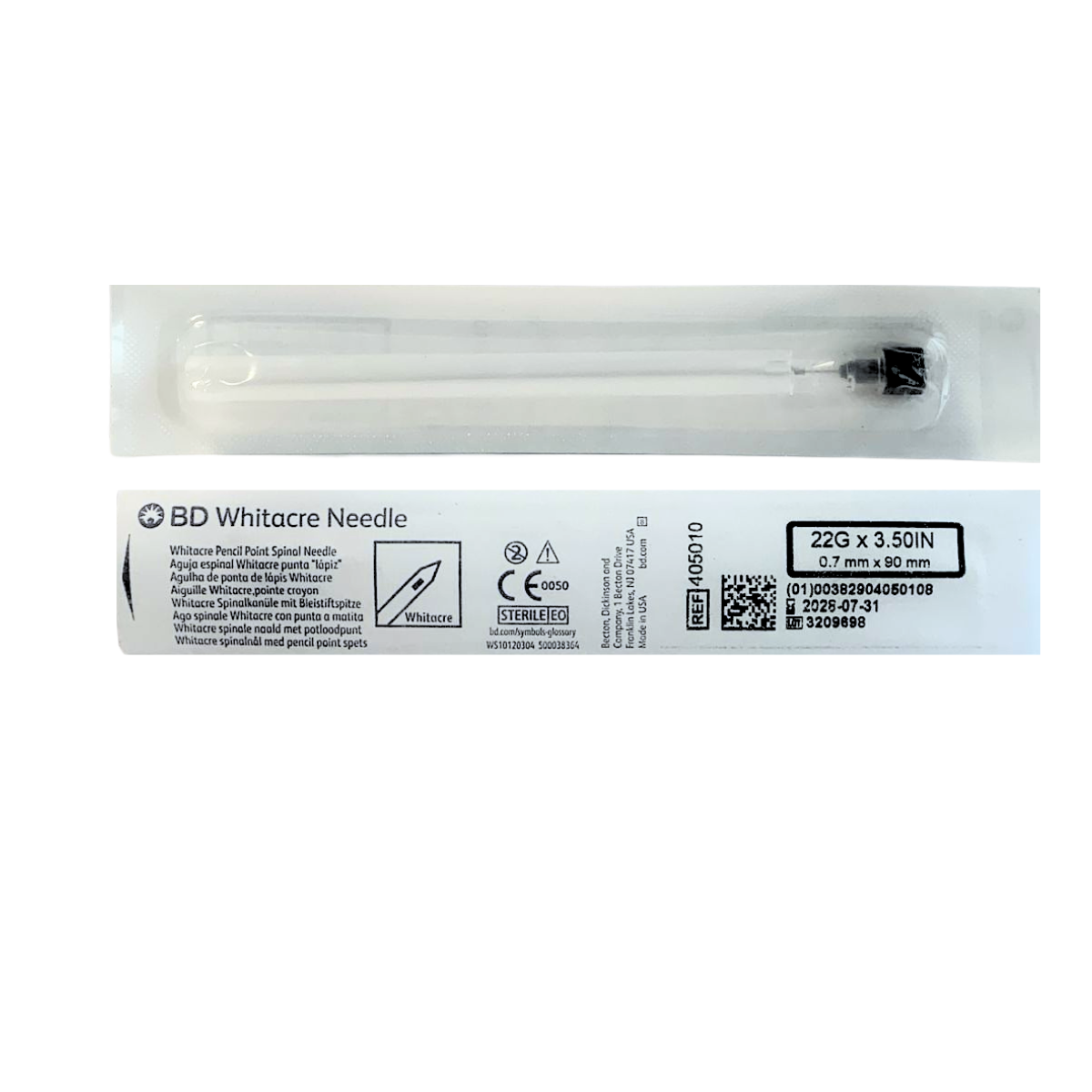 AGUJA BD WHITACRE NEEDLE PARA ANESTESIA  22 G X 3.50 IN