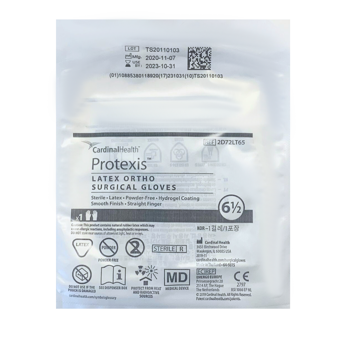 CARDINAL HEALTH. GUANTE ORTOPEDICO DE LATEX #6.5 / CONTIENE 1 PAR