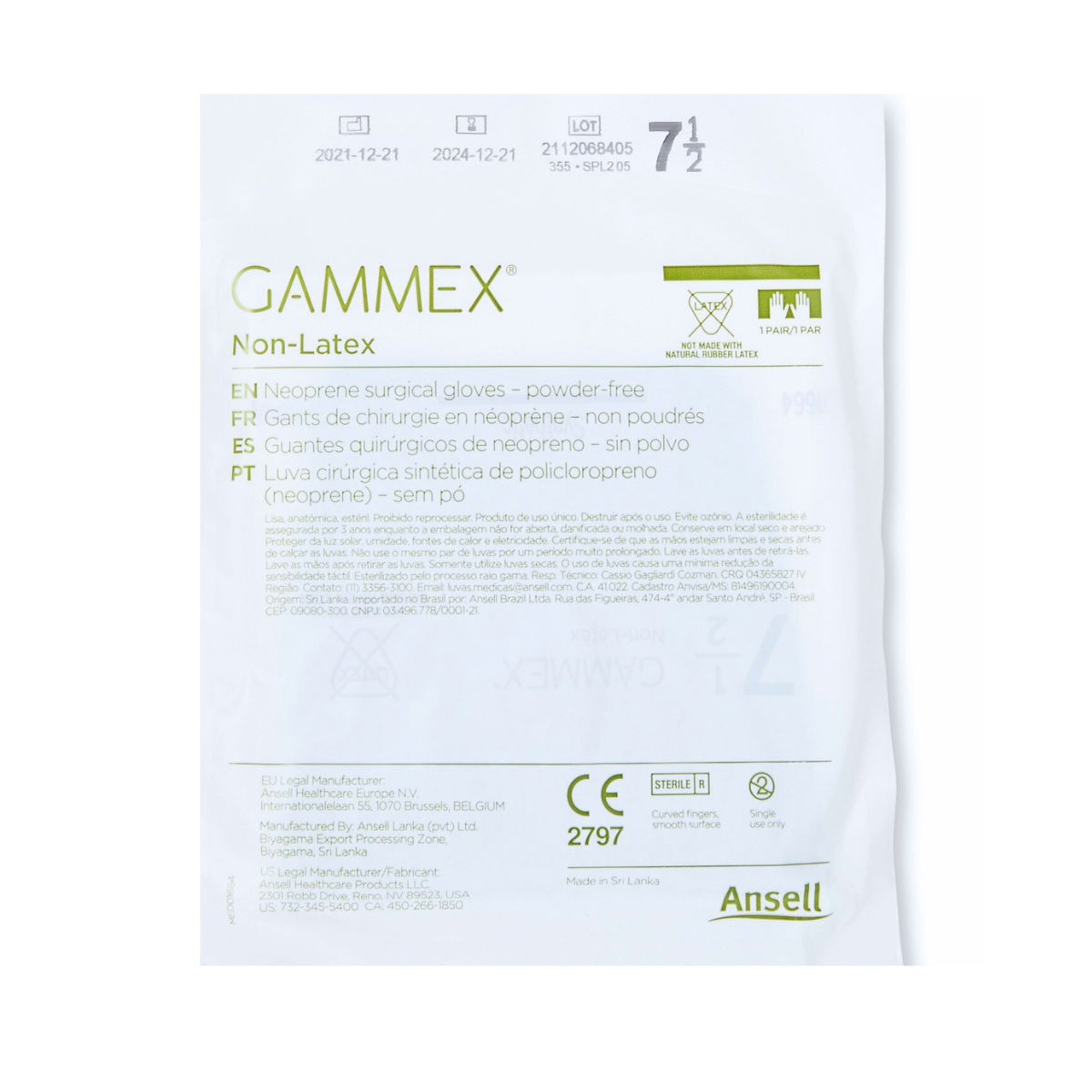 GUANTE GAMMEX DE NEOPRENO SIN LATEX #7.5 / CONTIENE 5 PARES