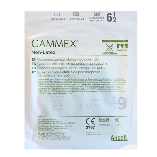 GUANTE GAMMEX DE NEOPRENO SIN LATEX #6.5 / CONTIENE 5 PARES