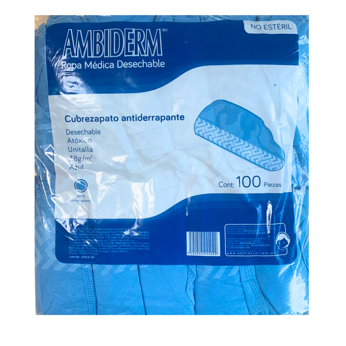 CUBREZAPATO AZUL ANTIDERRAPANTE. AMBIDERM / CONTIENE 100 PIEZAS