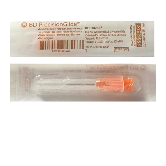 AGUJA HIPODERMICA BD (NARANJA) DE INSULINA 25G X16 / CONTIENE 5 PIEZAS