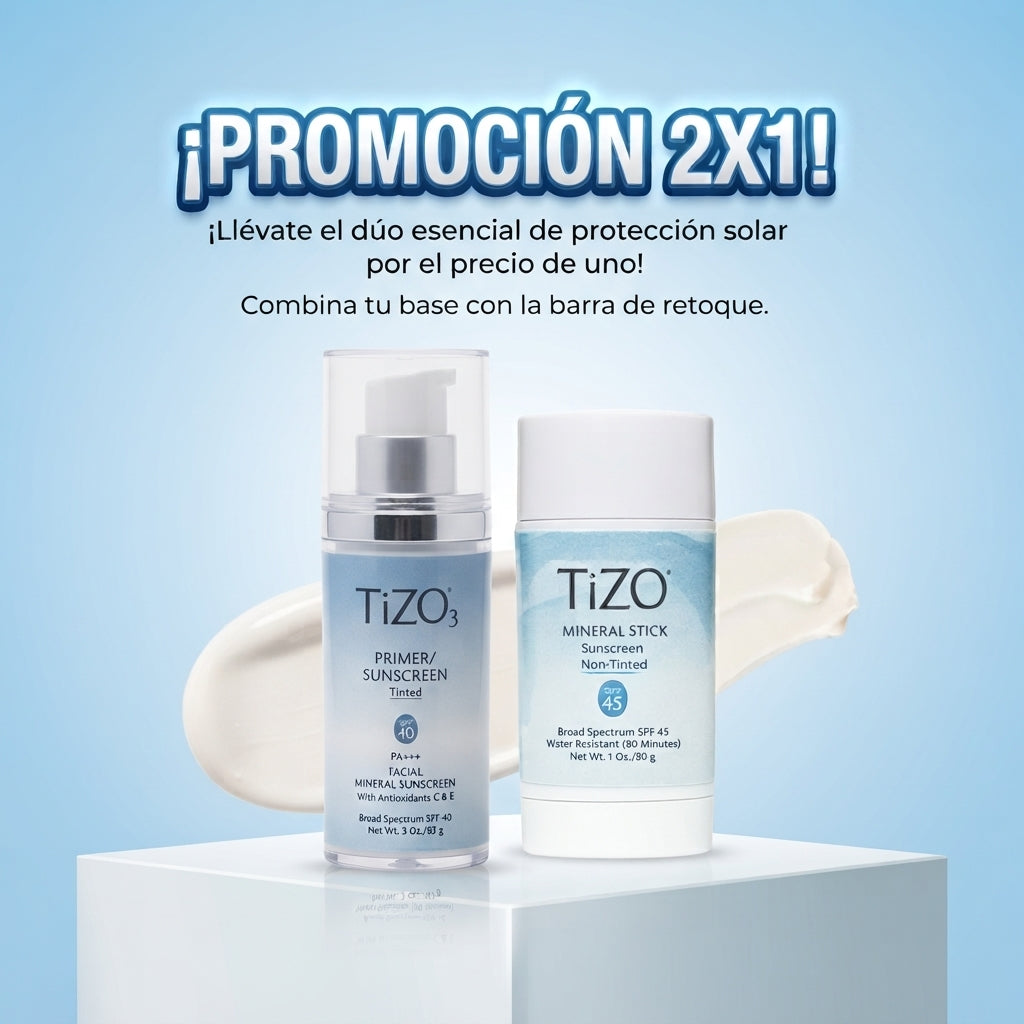 Dúo Protector Solar TiZO 2x1: Primer Facial Tinted SPF 40 + Mineral Stick Non-Tinted SPF 45