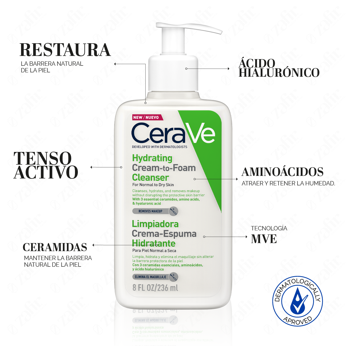 CeraVe Limpiadora Crema-Espuma Hidratante Facial Diaria para Piel Normal a Seca 236ml
