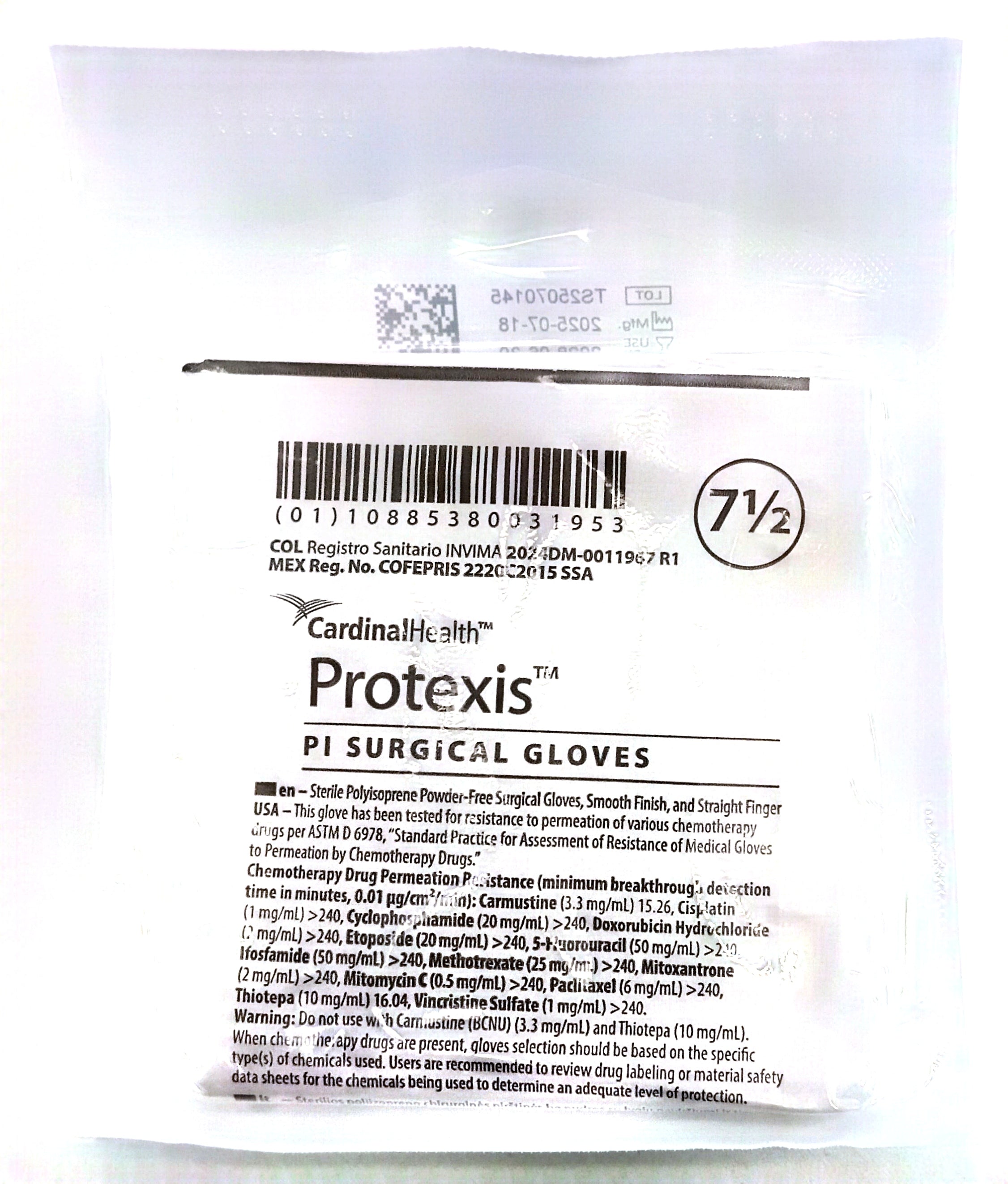 GUANTES SIN LATEX POLIISOPRENO #7.5 PROTEXIS PI SURGICAL (CARDINAL HEALTH) / CONTIENE 5 PARES