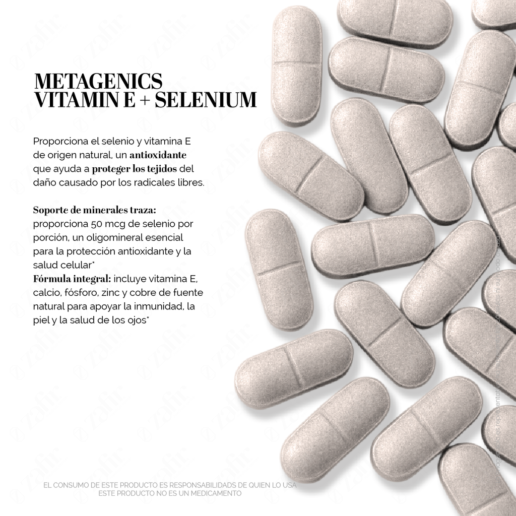 Vitamina E + Selenio Metagenics | Antioxidante Celular | Soporte Inmune y Piel | 60 Tabletas