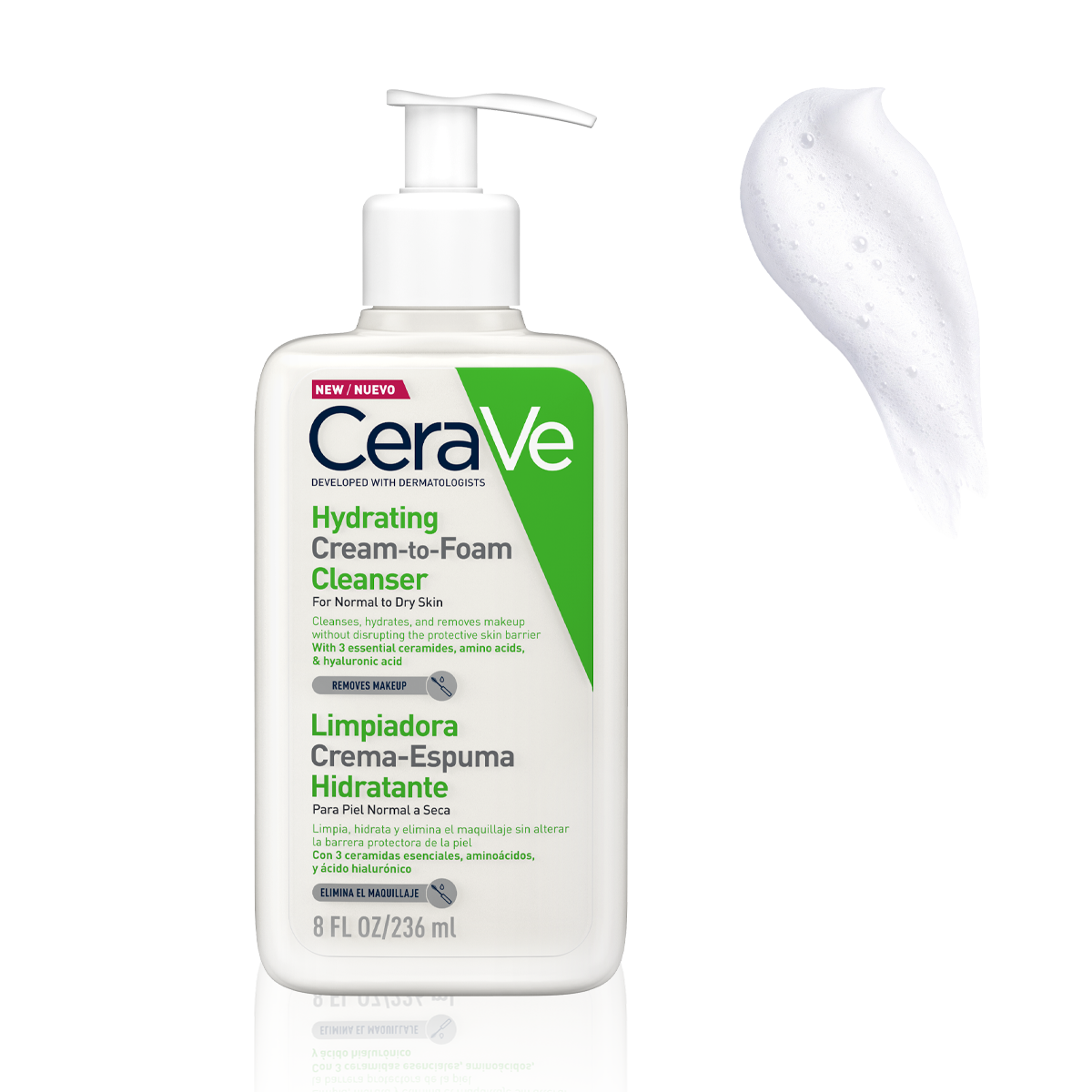CeraVe Limpiadora Crema-Espuma Hidratante Facial Diaria para Piel Normal a Seca 236ml