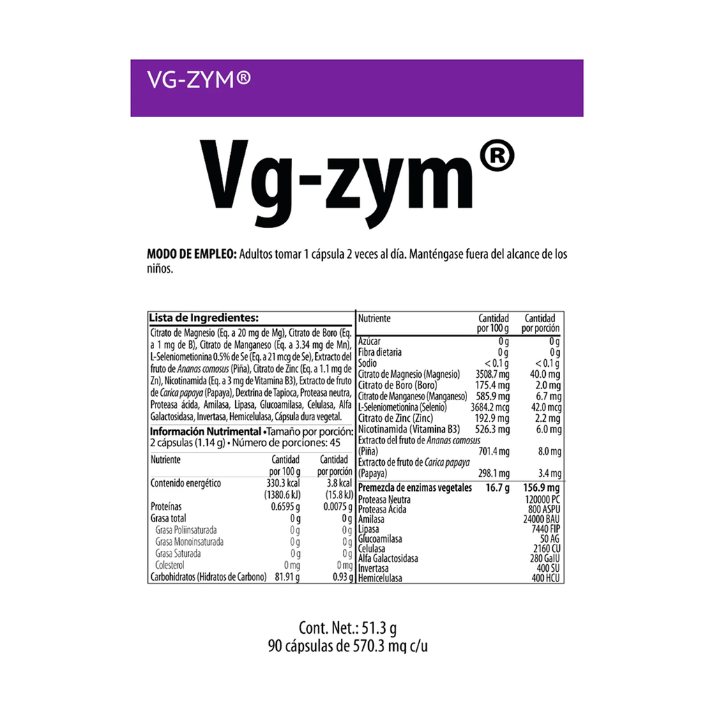 Nutrabiotics Vg-zym Frasco x 90 cápsulas