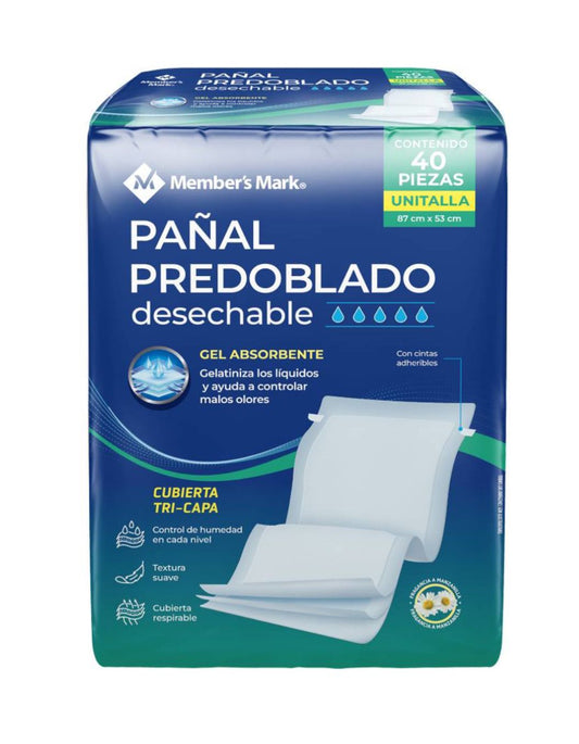 PAÑAL MEMBER´S MARK PREDOBLADO DESECHABLE MANZANILLA