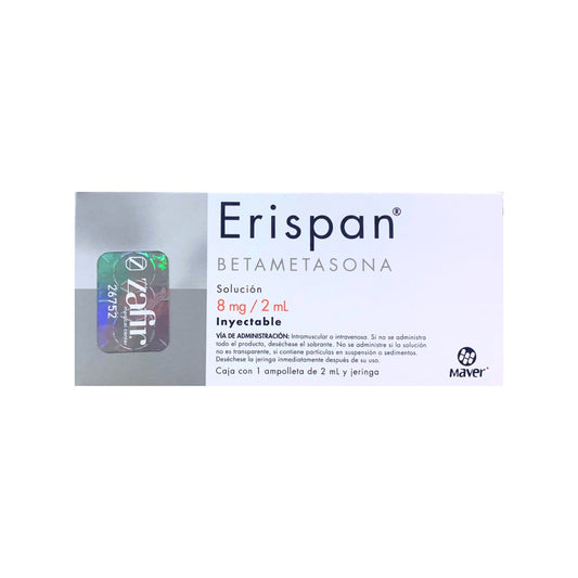 ERISPAN BETAMETASONA 8 MG / 2 ML CAJA CON UNA AMPOLLETA DE 2 ML Y JERINGA