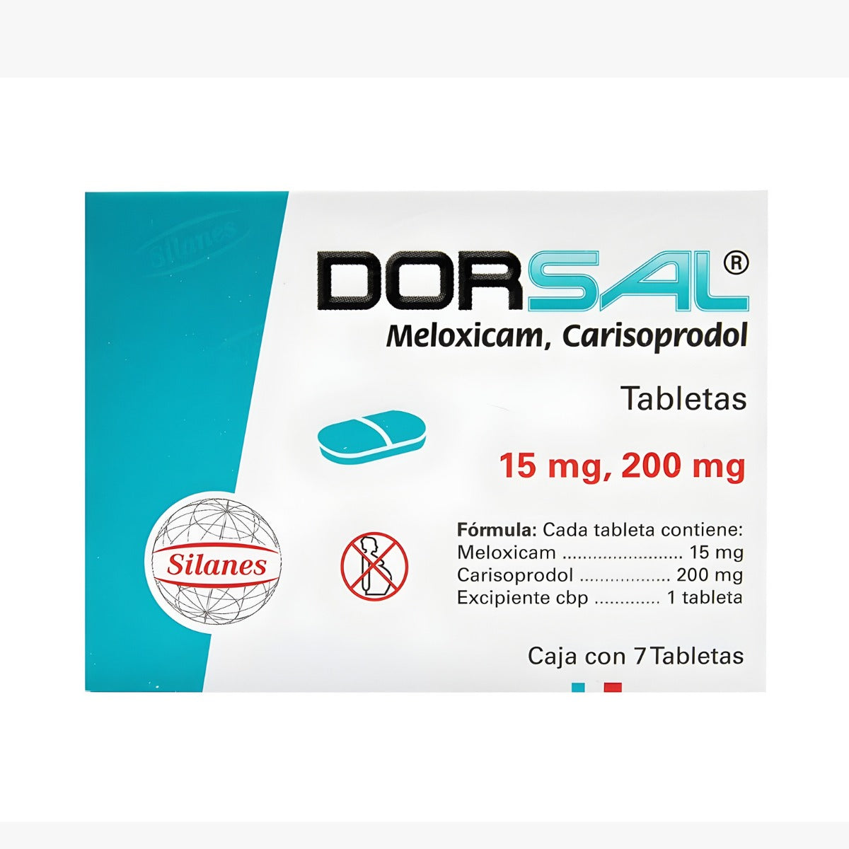 DORSAL. CARISOPRODOL 200 MG/ MELOXICAM 7.5 MG. 14 TABLETAS