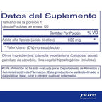 Pure Encapsulations Alpha Lipoic Acid 600 mg / 60 cápsulas