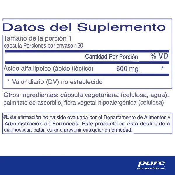Pure Encapsulations Alpha Lipoic Acid 600 mg / 60 cápsulas