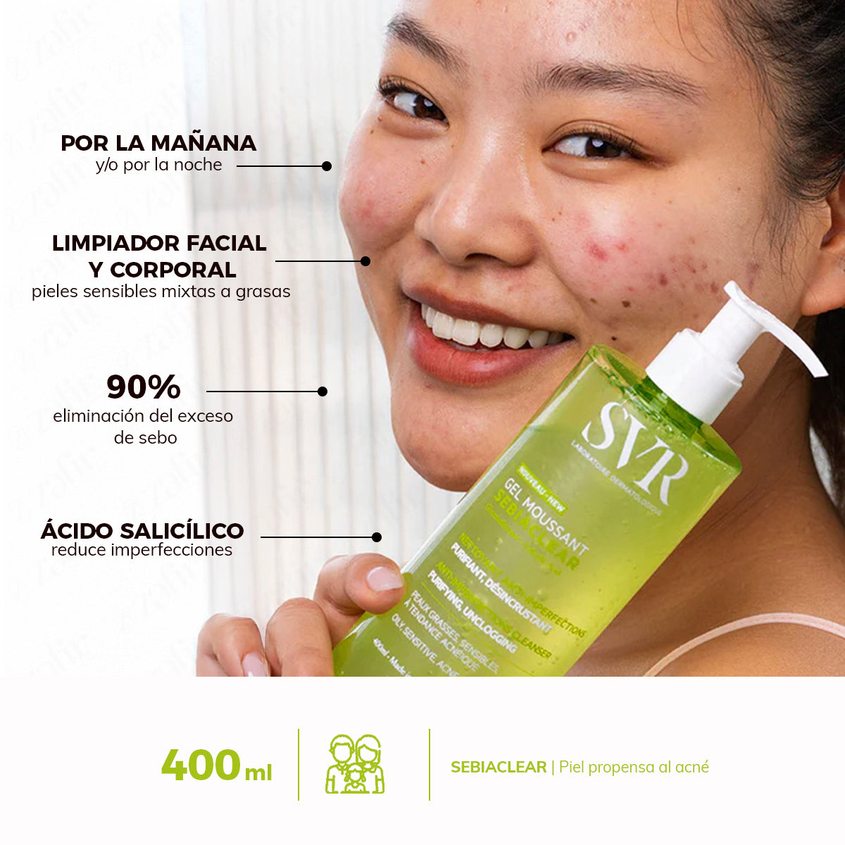 Jabon Facial Svr Sebiaclear Gel Moussant 400 Piel Grasa Acne